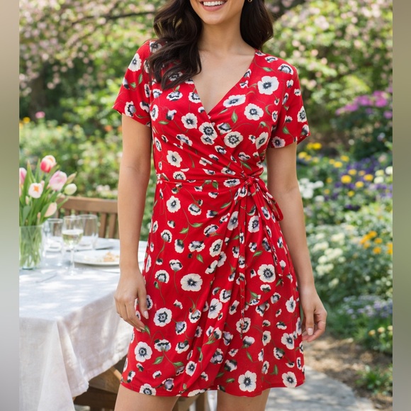 J. Crew Dresses & Skirts - J.Crew Red Anemone Floral True Wrap Dress Size 4